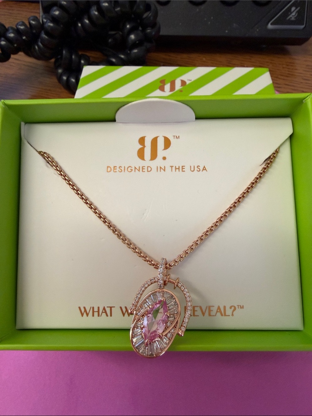 BP Rose Gold Teardrop Necklace with Pink Crystal Pendant